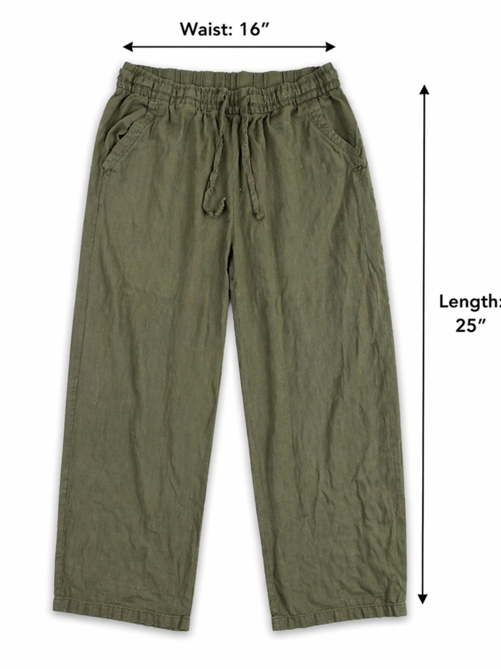 Women’s Olive Drawstring Linen Blend Pants